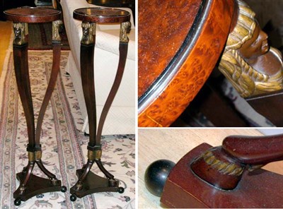 Lot 698 - Pair of Empire Style Burl-Wood Plant Stands