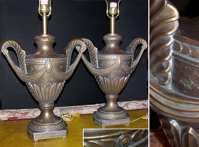 Lot 703 - Pair of Neoclassical Style Urn-Form Lamps