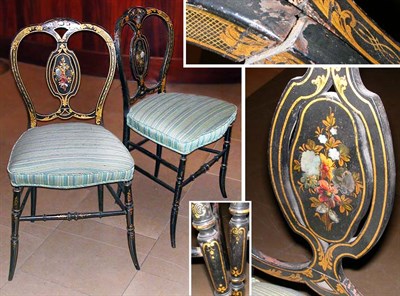 Lot 719 - Pair of Victorian Black Painted and Gilt...