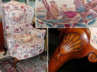 Lot 728 - Queen Anne Style Walnut Wing Chair
