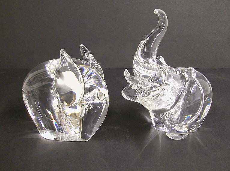 Lot 471 - Two Steuben Colorless Glass Elephants Height...