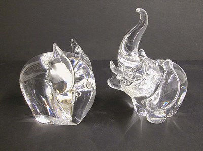 Lot 471 - Two Steuben Colorless Glass Elephants Height...