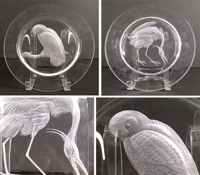 Lot 480 - Two Steuben Glass Plates One depicting a stork,...