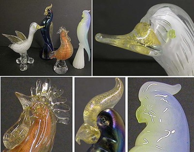 Lot 618 - Group of Four Italian Glass Birds Height of...