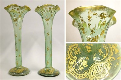 Lot 354 - Pair of Victorian Gilt Decorated Green Glass...