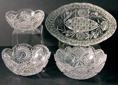 Lot 556 - Group of Four Cut Glass Bowls One oval and...