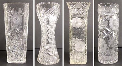Lot 559 - Group of Four Pressed and Cut Glass Vases...