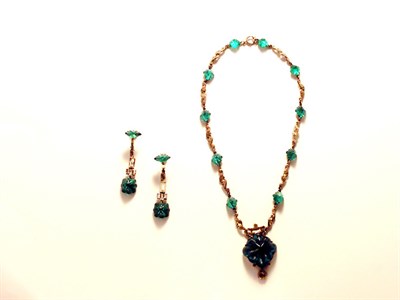 Lot 3068 - Simulated Emeralds Necklace and Earrings USA,...