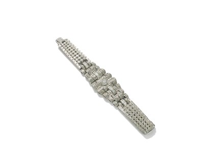 Lot 3042 - Silver and Rhinestones Link Bracelet France,...