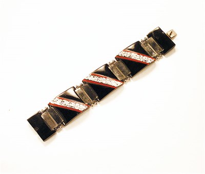 Lot 3023 - Art Deco Enameled Link Bracelet France,...