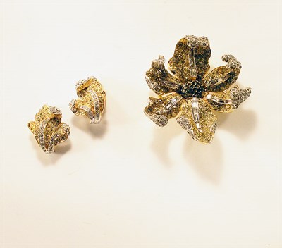 Lot 3132 - Boucher Flower Brooch and Earrings USA, late...