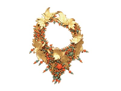 Lot 3225 - Ken Scott Metallic Gold Leather Leaves Collar...