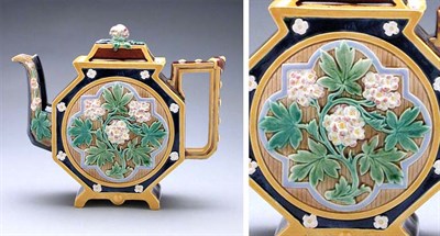 Lot 219 - Staffordshire Majolica Teapot Of octagonal...