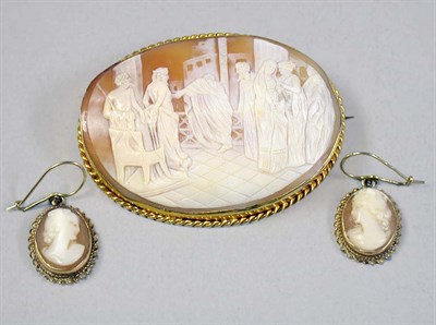 Lot 256 - Cameo Pin and Pair of Earrings