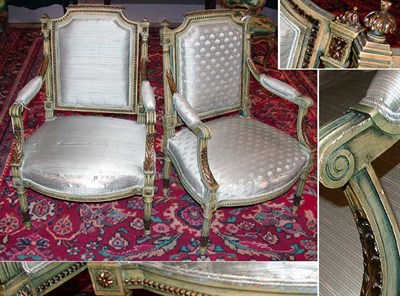 Lot 333 - Pair of Louis XVI Style Gilt and Green Painted...