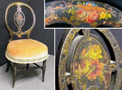 Lot 218 - Victorian Floral Painted and Ebonized Hardwood...
