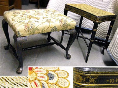 Lot 575 - Two Chinoiserie Black Painted Hardwood Stools...