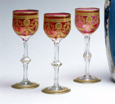 Lot 468 - Set of Eight Bohemian Gilt Decorated Cranberry...