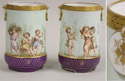 Lot 169 - Pair of Old Paris Porcelain Vases Of cylinder...