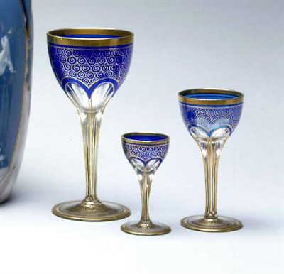 Lot 470 - Set of Bohemian Cobalt Cut to Clear Glass...