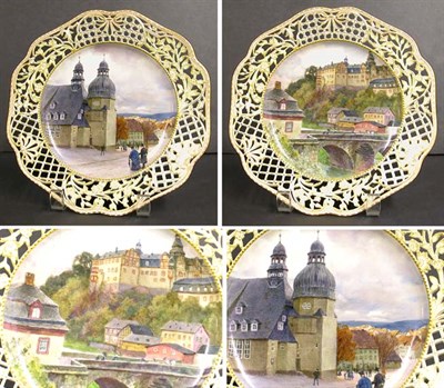 Lot 241 - Pair of KPM Reticulated Porcelain Cabinet...