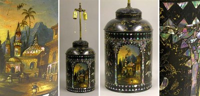 Lot 136 - Victorian Tole Tea Canister Decorated with...