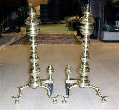 Lot 446 - Pair of Georgian Style Brass Andirons, Set of...