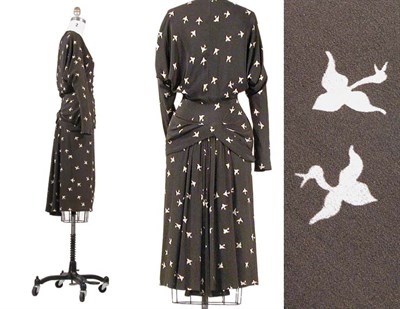 Lot 3439 - Balenciaga Olive Drab Print Bustle Day Dress...