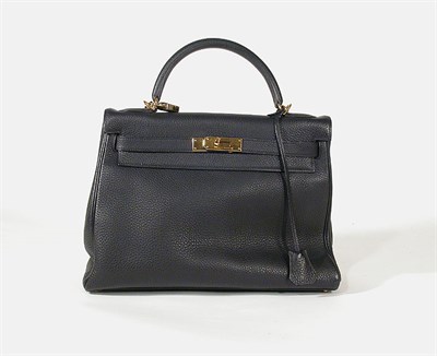 Lot 3739 - Hermes Black Leather Kelly Bag With gilt-metal...