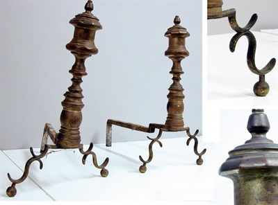 Lot 2268 - Pair of Brass Knopped Andirons 19th Century...