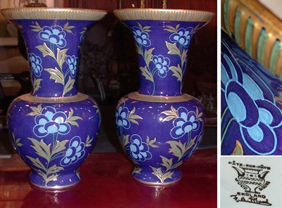 Lot 124 - Pair of English Floral Decorated Blue Glazed...