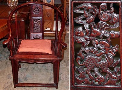 Lot 153 - Pair of Chinese Hardwood Yoke Back Armchairs