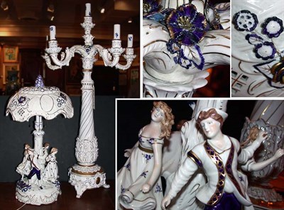 Lot 154 - German Porcelain Figural Lamp; Together with a...