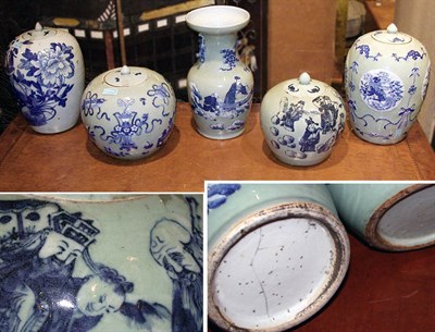 Lot 180 - Group of Four Chinese Celadon and Underglaze...