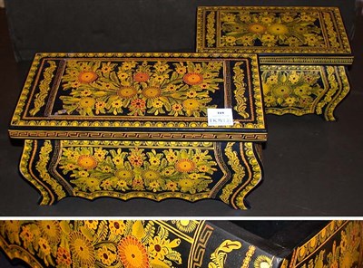 Lot 189 - Two Continental Floral Decorated Black Painted...