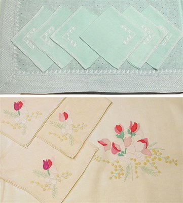 Lot 3828 - Two Sets of Fine Linen Tablecloths Handmade,...