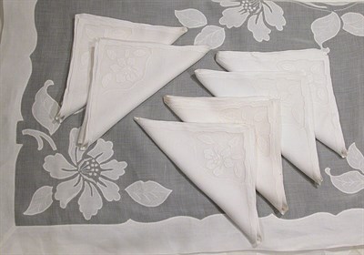 Lot 3831 - White Organdy and Lawn Applique Tablecloth Set...