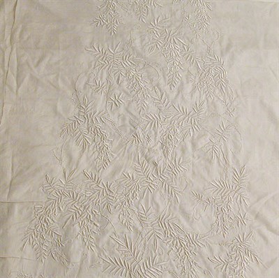 Lot 3848 - Hand Embroidered Ecru Silk Pongee Yardage With...