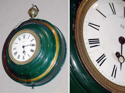 Lot 403 - Victorian Gilt and Green Painted Tole Wall Clock