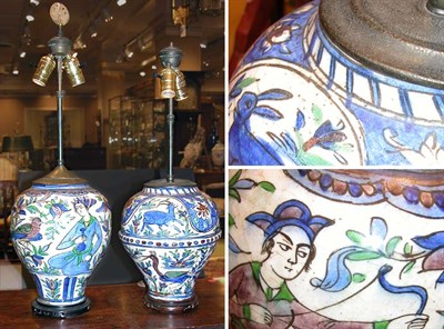 Lot 466 - Pair of Isnik Glazed Earthenware Lamps