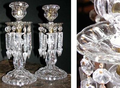 Lot 485 - Pair of Victorian Molded Glass Lustre...
