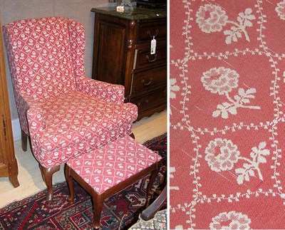 Lot 2320 - Queen Anne Style Walnut Wing Chair with Stool