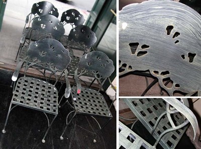 Lot 2586 - Set of Six Pierced Back Metal Garden Chairs