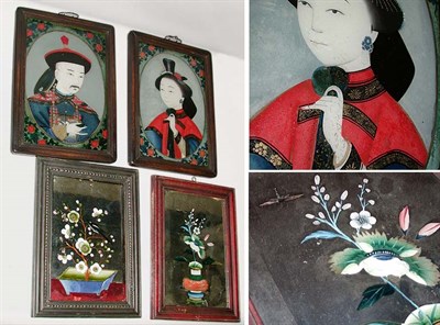 Lot 2234 - Four Framed Chinese Reverse Glass Paintings...