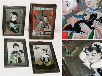 Lot 2235 - Four Framed Chinese Reverse Glass Portraits of...