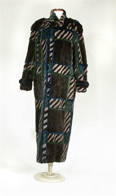 Lot 3656 - Plaid Pieced Mink Coat Ranch, gray, dark blue...