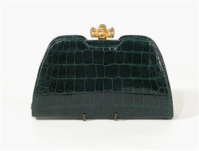 Lot 3772 - Kleinberg Sherrill Green Crocodile Clutch Gilt-...