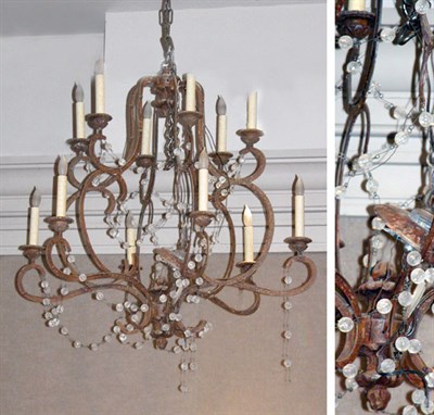 Lot 474 - Georgian Style Iron and Cut Glass Eight-Light...