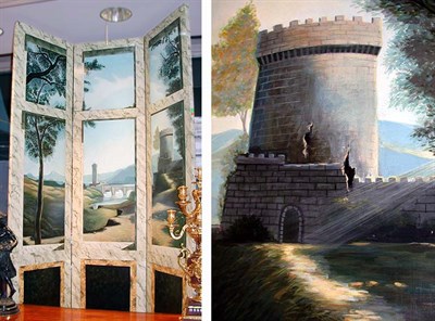 Lot 2678A - Painted Wood Three-Panel Folding Screen...