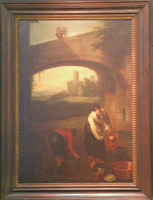Lot 43 - Italian School 18th Century WASHERWOMEN Oil on...